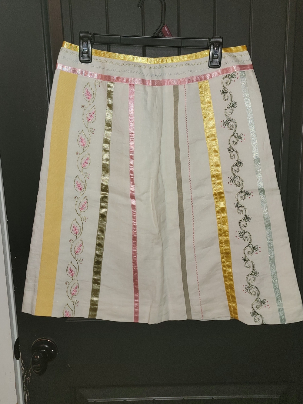 mercer & madison Cream A-Line Skirt with Yellow, Pink & Gold Ribbon Stripes